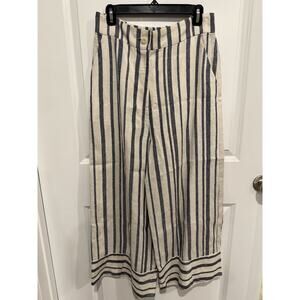 SHONA JOY High Rise Culottes Women's Wide Leg Linen Pants Size 8 Navy Cream